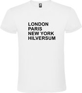 Wit t-shirt met " London, Paris , New York, Hilversum " print Zwart size M