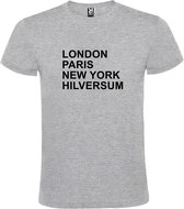 Grijs t-shirt met " London, Paris , New York, Hilversum " print Zwart size XS