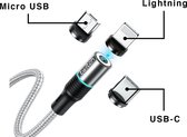 Magnetische Oplaadkabel - 3 in 1 - 2M - Silver - Lightning - USB-C - Micro USB - 2.4A