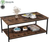 MoreLife Salontafel - Salon tafel met 2 niveaus - Woonkamer Tafel - Bijzettafel - Hout met metaal salontafel - Vintage Salontafel