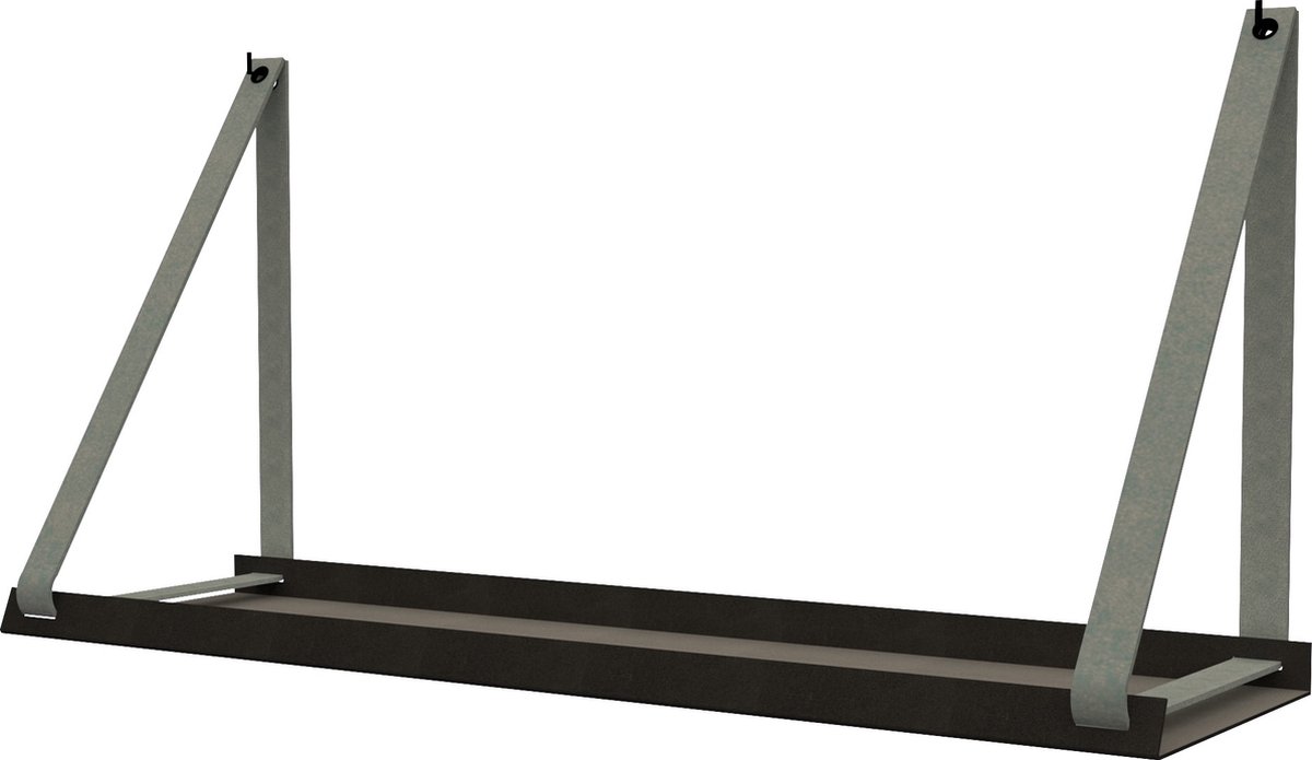 Handles and more - Stalen wandplank zwart 98cm + leren plankdragers Suede Grey