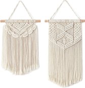 2 Luxe Macrame Wandkleed - Bohemian Wandtapijt - Handgemaakt Woonkamer Muurdecoratie - Boho Muurkleed - 100% Katoen Touw/Koord Wandhanger & Muurhanger - Muurtapijt Wanddecoratie - Wanddoek Ka