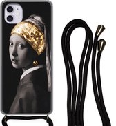 Coque avec cordon iPhone 11 - Peinture - Or - Zwart - Wit - Siliconen - Bandoulière - Coque arrière avec cordon - Coque pour téléphone avec cordon - Etui avec corde