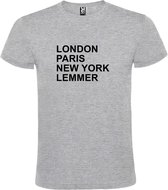 Grijs t-shirt met " London, Paris , New York, Lemmer " print Zwart size S