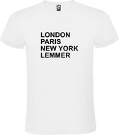 Wit t-shirt met " London, Paris , New York, Lemmer " print Zwart size M