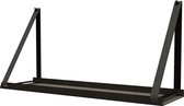 Handles and more -  Stalen wandplank zwart 70cm + leren plankdragers Donkergrijs