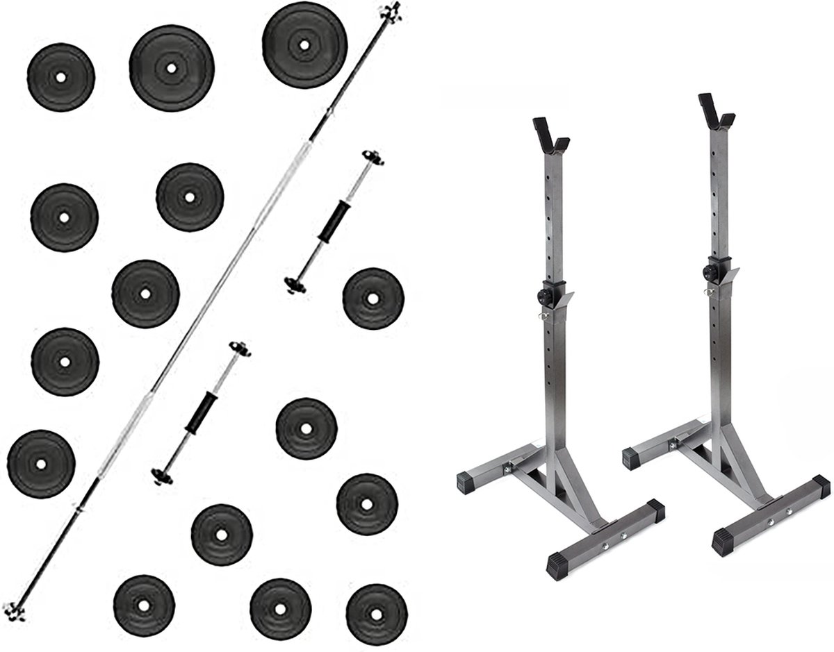 35kg Halterset Gewichtenset Fitness Dumbell set 35 kg Halterschijven + 2 Dumbellstangen 45cm + Halterstang Recht 180cm