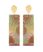 Unieke Statement Bohemian oorbellen - Grafische Print - Beige -