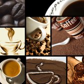 Dibond - Keuken / Voeding - Collage / Koffie in wit / bruin / beige / creme / zwart - 50 x 50 cm.