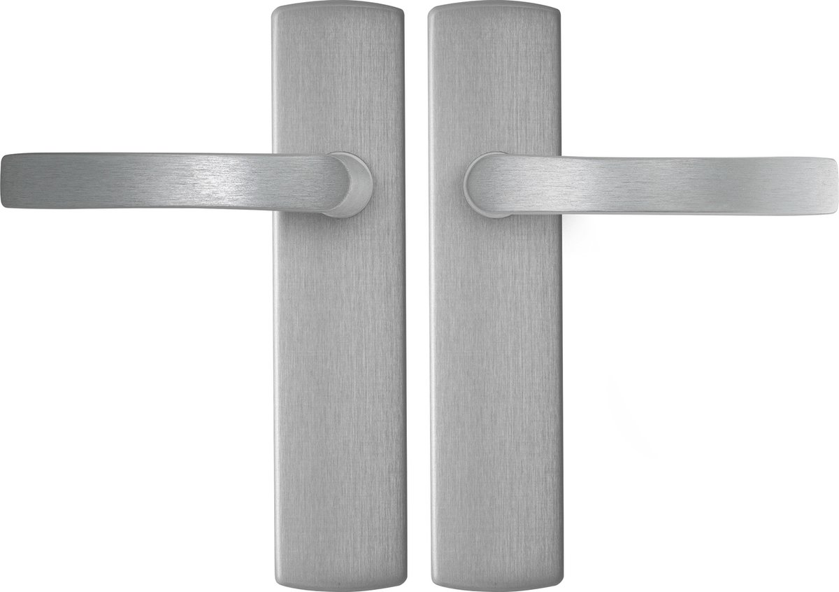 AXA Binnendeurbeslag set (Curve Klik) Aluminium geslepen: Kruk (model Blok Zwaar) op schild