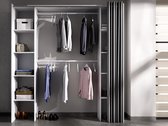 Verstelbare kledingkast DORIAN met gordijn - L 110/180 cm - Kleuren: Wit en grijs L 180 cm x H 205 cm x D 50 cm