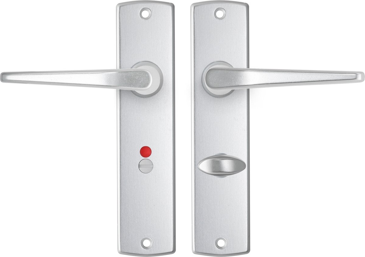 AXA Binnendeurbeslag set (Curve) Aluminium: Kruk (model Duim) op schild voor toilet/badkamer TL63-8