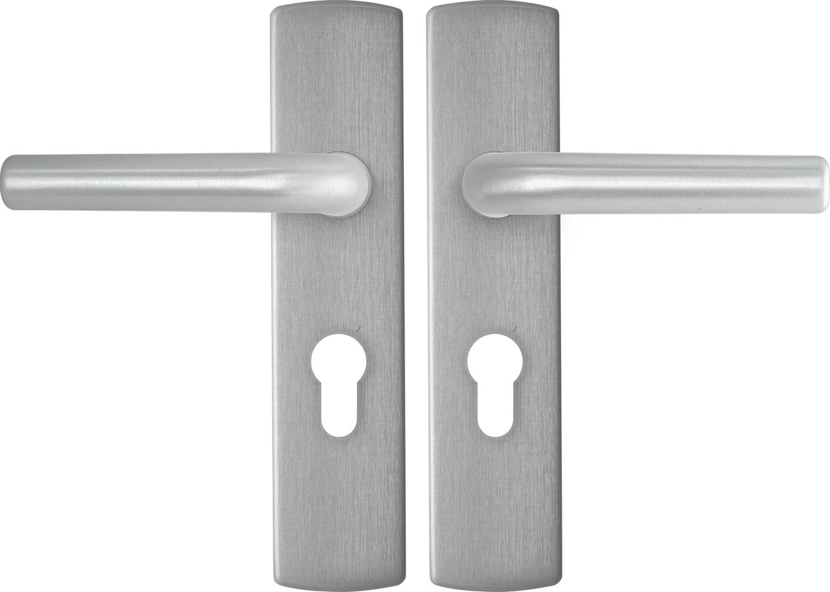 AXA Binnendeurbeslag set (Curve Klik) Aluminium geslepen: Kruk (model L) op schild met cilindergat PC55
