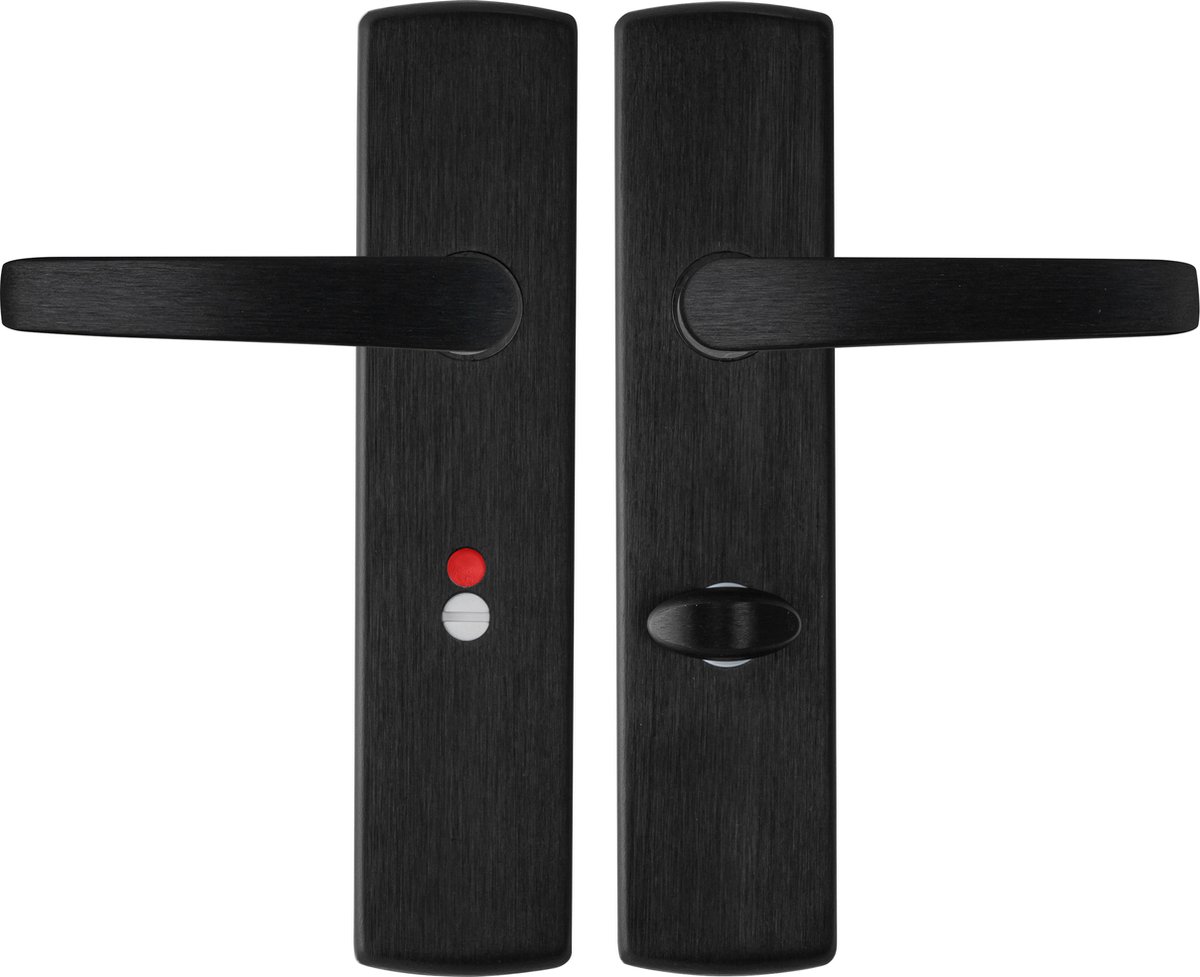 AXA Binnendeurbeslag set (Curve Klik) Zwart geslepen: Kruk (model Curve) op schild voor toilet/badkamer TL63-8