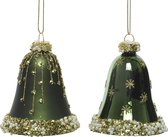 Oneiro's luxe kersthanger BELL Groen – 8 x 6.5 x 6.5 cm - PER 1 STUK - kerstbal - luxe verpakking – kerstcollectie – kerstdecoratie – kerstboomhanger – kerstversiering – rood