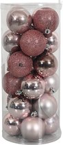 Oneiro's Luxe Kerstballen MEGA LUXE SET van 24 ROZE - ø 40 mm - 24 stuks - groen - kerstbal - luxe verpakking – kerstcollectie – kerstdecoratie – kerstboomhanger – kerstversiering – zilver