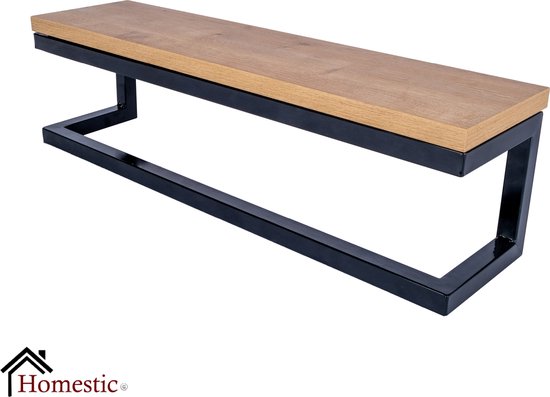 Homestic© - Handdoekrek Zwart/Eiken - Antioch Handdoekbeugel voor in de Badkamer/Tuin/Camper/WC - Roestvrij Staal - Zwart