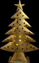 Kerstboom ijzer, goudkleur, mooi en stoer cadeau, sfeerverlichting met waxinelichtje