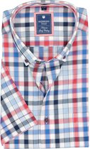 Redmond regular fit overhemd - korte mouw - Oxford - blauw - wit en rood geruit - Strijkvriendelijk - Boordmaat: 45/46