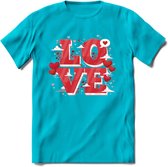 Love - Valentijn T-Shirt | Grappig Valentijnsdag Cadeautje voor Hem en Haar | Dames - Heren - Unisex | Kleding Cadeau | - Blauw - M