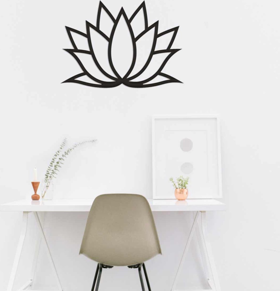 LSRDSGN - Wanddecoratie - Lotus - Bloem - Hout - Frame - Wall Art - Muurdecoratie - Woonkamer - Zwart - 80x56cm