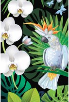 Diamond Painting Kaketoe met orchideeen Diamond Painting 40x60cm. DP Volledige bedekking - Vierkante steentjes - diamondpainting inclusief tools