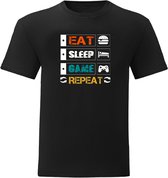 T-Shirt - Casual T-Shirt - Gamer Gear - Gamer Wear - Fun T-Shirt - Fun Tekst - Lifestyle T-Shirt - Gaming - Gamer - Eat Sleep Game Repeat Color - Zwart - Maat XS