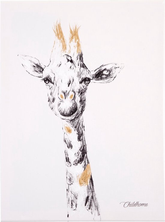 Schilderij - Giraf + Goud - 30x40 Cm