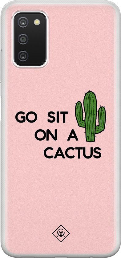 Coque Samsung A03s silicone - Go vous asseoir sur un cactus | Coque Samsung Galaxy A03s | Rose | Coque arrière en TPU transparente