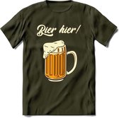 Bier Hier! T-Shirt | Bier Kleding | Feest | Drank | Grappig Verjaardag Cadeau | - Leger Groen - L