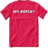 Hey, Biertje? T-Shirt | Bier Kleding | Feest | Drank | Grappig Verjaardag Cadeau | - Roze - L