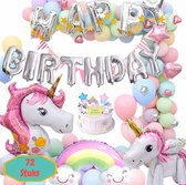 Baloba® Unicorn Verjaardag Decoratie Versiering - Eenhoorn Kinderfeestje met Pastel Ballonnen - Unicorn Slingers- Set van 72 stuks
