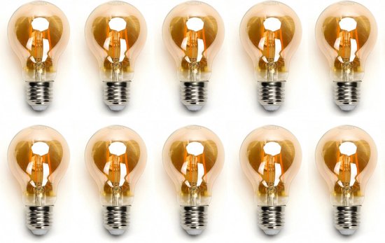 Ampoule E27 10 pièces | LED 8W=63W blanc chaud | 850 Lumen - 2200K - verre ambré