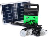 Zonnepaneel, stroomgenerator en verlichtingset groen
