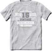 15 Jaar Legend T-Shirt | Zilver - Wit | Grappig Verjaardag en Feest Cadeau | Dames - Heren - Unisex | Kleding Kado | - Licht Grijs - Gemaleerd - XL