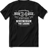 34 Jaar Legend T-Shirt | Zilver - Wit | Grappig Verjaardag en Feest Cadeau | Dames - Heren - Unisex | Kleding Kado | - Zwart - XL