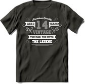 14 Jaar Legend T-Shirt | Zilver - Wit | Grappig Verjaardag en Feest Cadeau | Dames - Heren - Unisex | Kleding Kado | - Donker Grijs - 3XL