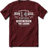 14 Jaar Legend T-Shirt | Zilver - Wit | Grappig Verjaardag en Feest Cadeau | Dames - Heren - Unisex | Kleding Kado | - Burgundy - L
