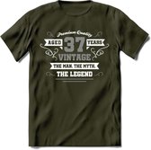 37 Jaar Legend T-Shirt | Zilver - Wit | Grappig Verjaardag en Feest Cadeau | Dames - Heren - Unisex | Kleding Kado | - Leger Groen - XL