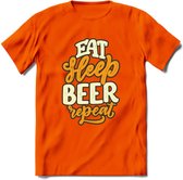 Eat Sleep Beer Repeat T-Shirt | Bier Kleding | Feest | Drank | Grappig Verjaardag Cadeau | - Oranje - M
