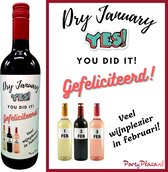 Wijnetiket Dry January YES you did it - Wijnlabel wijnhumor - Wijn cadeau - Wijnkado