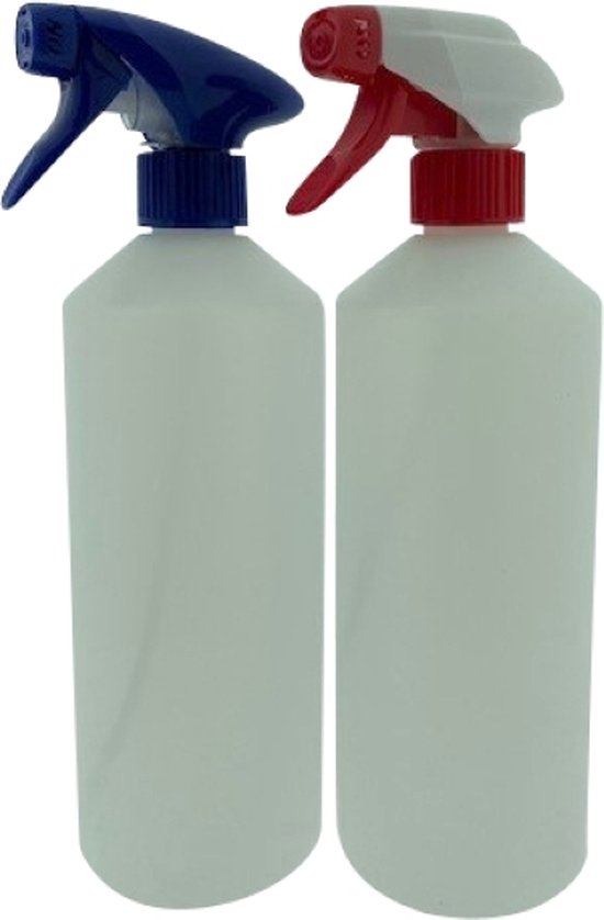 Set van 2 lege sprayflacons 750ml | Professionele afsluitbare spraykop | 1 Rode - 1 Blauwe spraykop | Navulbaar