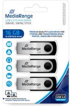 MediaRange | USB Stick | 16 GB | USB 2.0 | Twister | Zwart| 3 Stuks