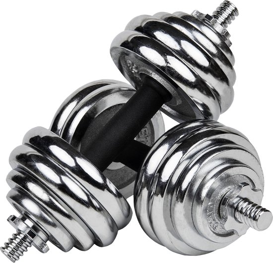 Kit Haltères Et Barre Tunturi 20 Kg - Set 3 En 1, Poignée Antidérapante, Fermeture à Vis 30 Mm