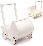 Houten Poppenwagen - Loopduwer - Wandelwagen - Roze