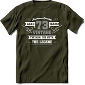 73 Jaar Legend T-Shirt | Zilver - Wit | Grappig Verjaardag en Feest Cadeau | Dames - Heren - Unisex | Kleding Kado | - Leger Groen - L