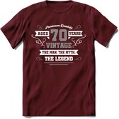 70 Jaar Legend T-Shirt | Zilver - Wit | Grappig Verjaardag en Feest Cadeau | Dames - Heren - Unisex | Kleding Kado | - Burgundy - XXL