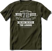 72 Jaar Legend T-Shirt | Zilver - Wit | Grappig Verjaardag en Feest Cadeau | Dames - Heren - Unisex | Kleding Kado | - Leger Groen - L