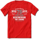 75 Jaar Legend T-Shirt | Zilver - Wit | Grappig Verjaardag en Feest Cadeau | Dames - Heren - Unisex | Kleding Kado | - Rood - L