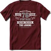 76 Jaar Legend T-Shirt | Zilver - Wit | Grappig Verjaardag en Feest Cadeau | Dames - Heren - Unisex | Kleding Kado | - Burgundy - XL